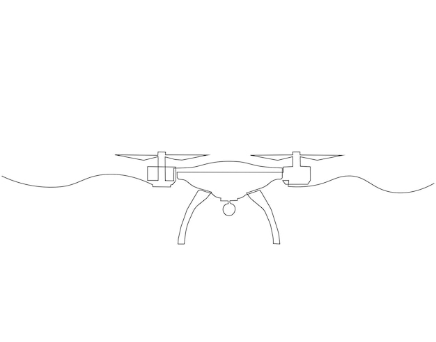 Dibujo continuo de una línea de un dron volador Ilustración de un dibujo de una linea de un dron Gadget aéreo moderno