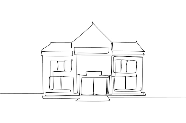Dibujo continuo de una línea del edificio de la escuela primaria en una pequeña ciudad Gráfico vectorial de regreso a la escuela