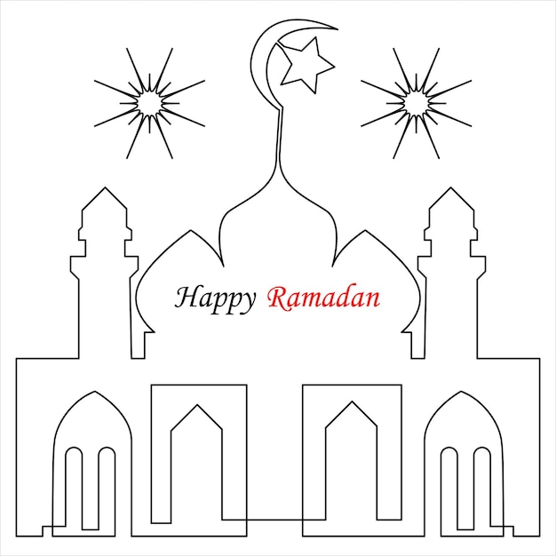 Dibujo continuo de una línea de eid al fitr ilustración de arte vectorial de línea