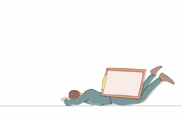 Dibujo continuo de una línea empresario deprimido bajo la pesada carga del portapapeles vector de trabajo ocupado