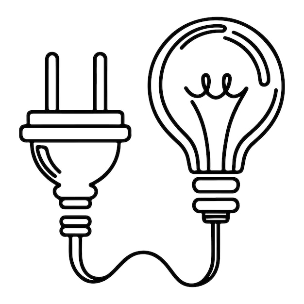 Dibujo continuo de una línea Enchufe eléctrico y icono de señal de luz de electricidad Vector de dibujos dibujos