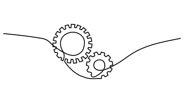 Dibujo continuo de una línea del engranaje de la máquina Ilustración de un dibujo de una línea de la rueda de engranajes