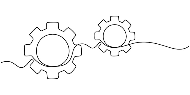 Dibujo continuo de una línea del engranaje de la máquina Ilustración de un dibujo de una línea de la rueda de engranajes