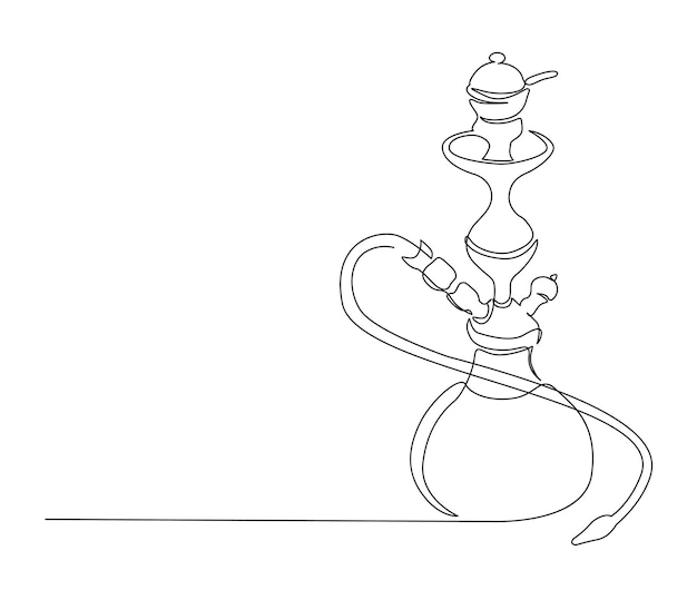 Dibujo continuo de una línea de equipo para fumar tabaco de narguile simple ilustración de vector de contorno sheesha