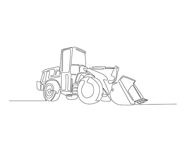 Dibujo continuo de una línea de equipos pesados de construcción de excavadoras