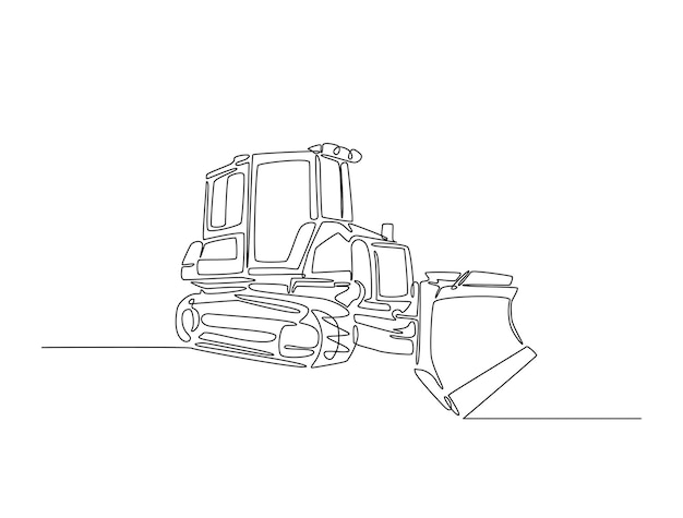 Dibujo continuo de una línea de equipos pesados de construcción de excavadoras