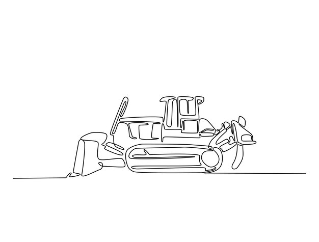 Dibujo continuo de una línea de equipos pesados de construcción de excavadoras