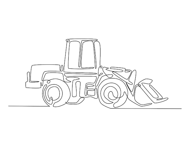 Dibujo continuo de una línea de equipos pesados de construcción de excavadoras