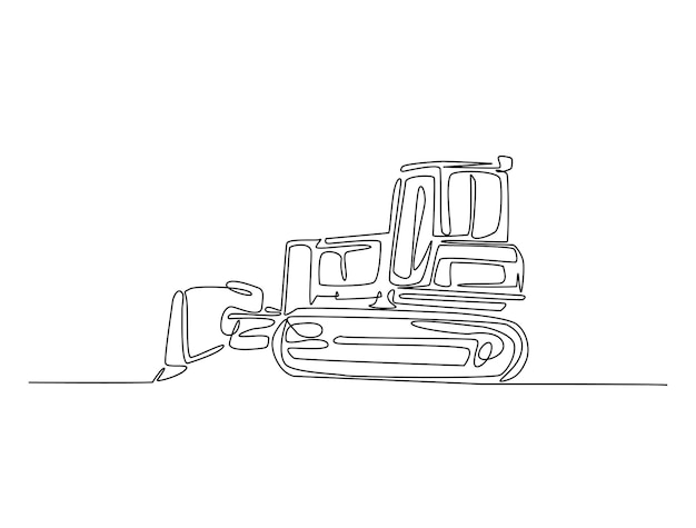 Dibujo continuo de una línea de equipos pesados de construcción de excavadoras