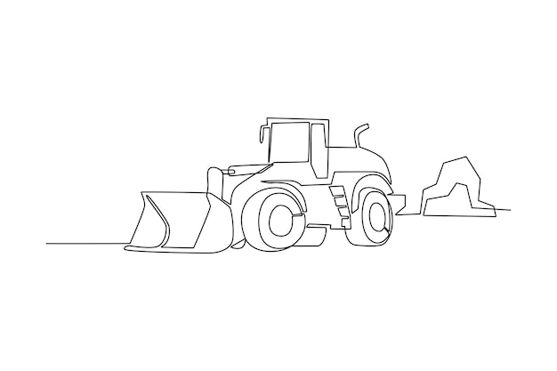 Dibujo continuo de una línea de equipos pesados utilizados en el proceso de minería Mujer excavando y minando para el cofre del tesoro en un túnel subterráneo Vector de diseño de dibujo de línea única