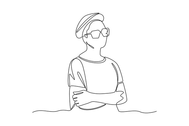 Dibujo continuo de una línea del estilo de vida de una mujer tomboyish Vacaciones vida humana relajación confort estilo de vida Diseño de línea única Ilustración gráfica vectorial