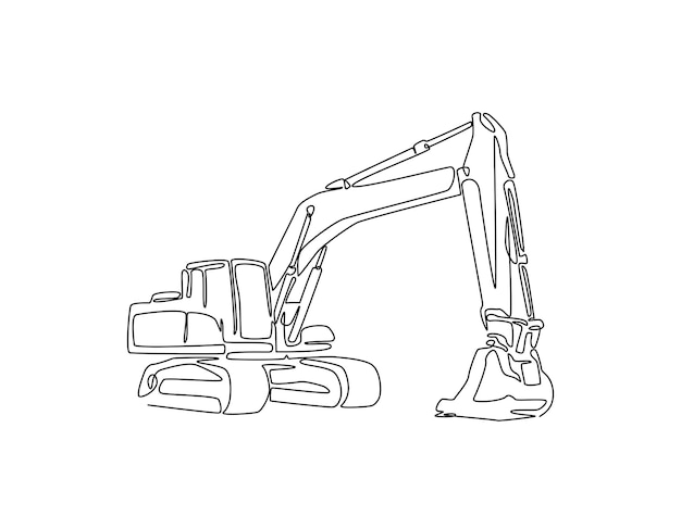Dibujo continuo de una línea de la excavadora Equipamiento pesado de construcción