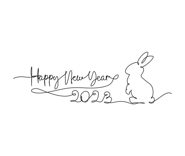 Dibujo continuo de una línea de feliz año nuevo feliz año nuevo letras manuscritas vector de texto de año nuevo