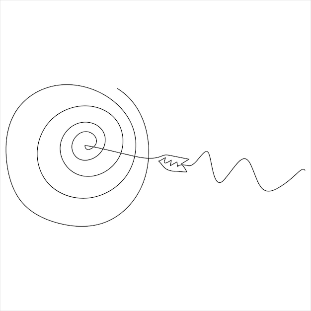 Dibujo continuo de una línea de flecha disparada en el objetivo Ilustración vectorial de dibujo de arte de línea de la flecha