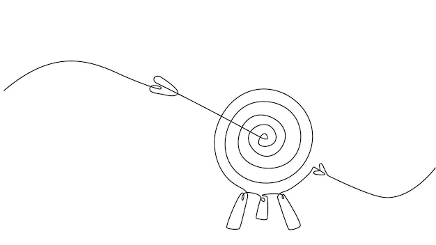 Dibujo continuo de una línea de flecha en el objetivoConcepto de estrategia empresarial