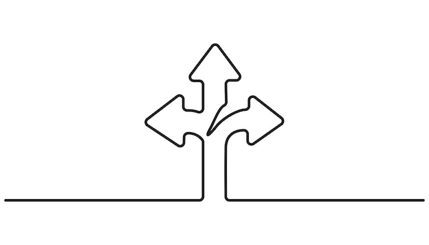 dibujo continuo de una línea con la flecha de la señal de dirección de la carretera