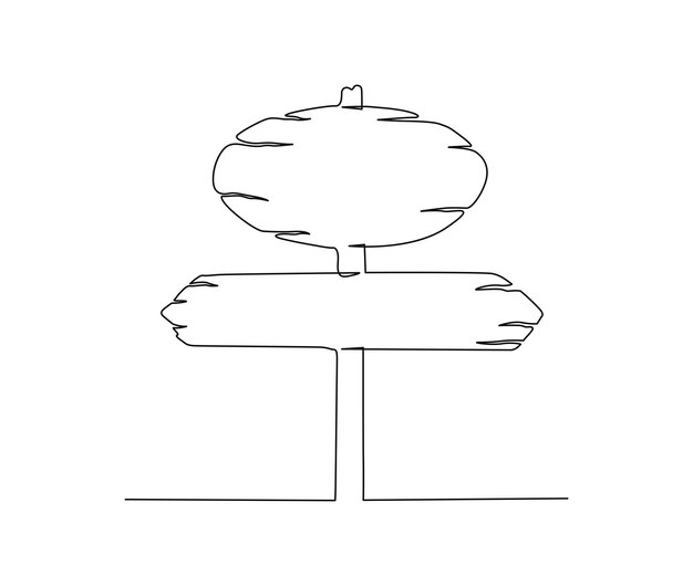 Dibujo continuo de una línea de flechas de señal de dirección de carretera Tablero de madera texturizado ilustración vectorial dibujada a mano