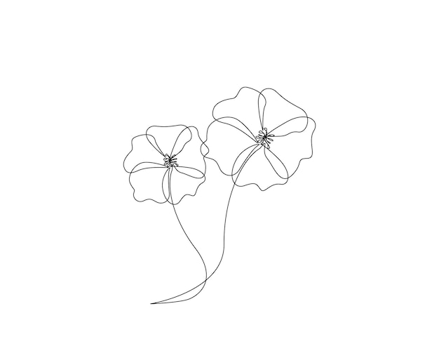 Dibujo continuo de una línea de la flor de amapola minimalista