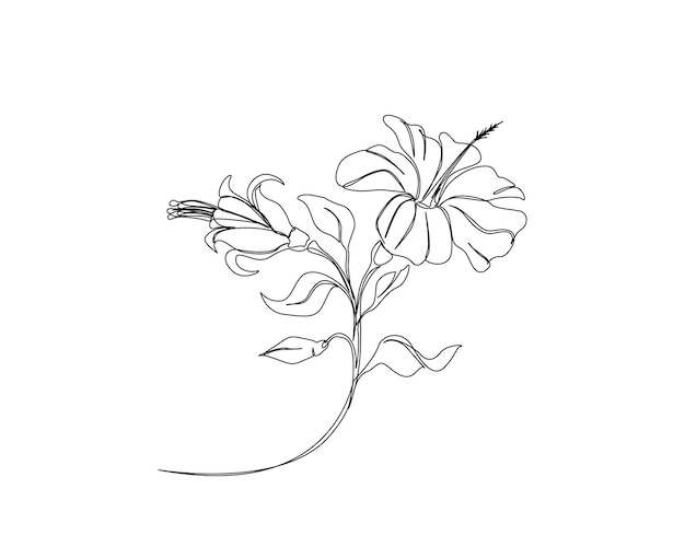Dibujo continuo de una línea de la flor de hibisco