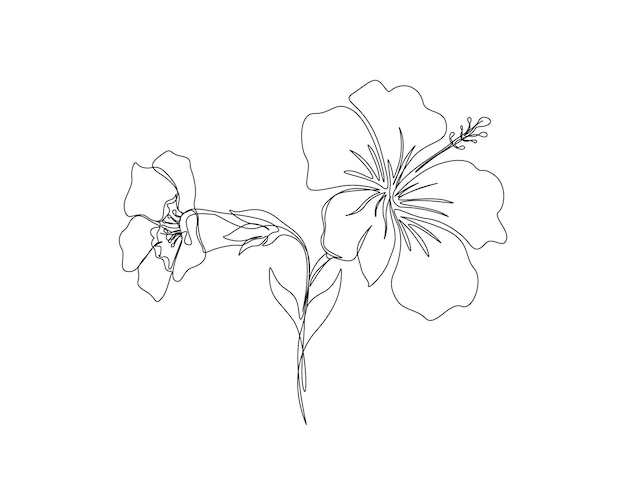 Dibujo continuo de una línea de la flor de hibisco