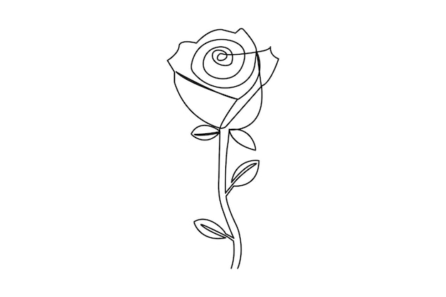 Dibujo continuo de una línea de flor de rosa del icono vectorial plano del contorno