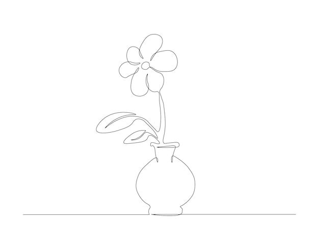 Dibujo continuo de una línea de flor de rosa romántica en un jarrón Una línea de flor en el jarrón Flor de rosa arte de línea continua Contorno editable