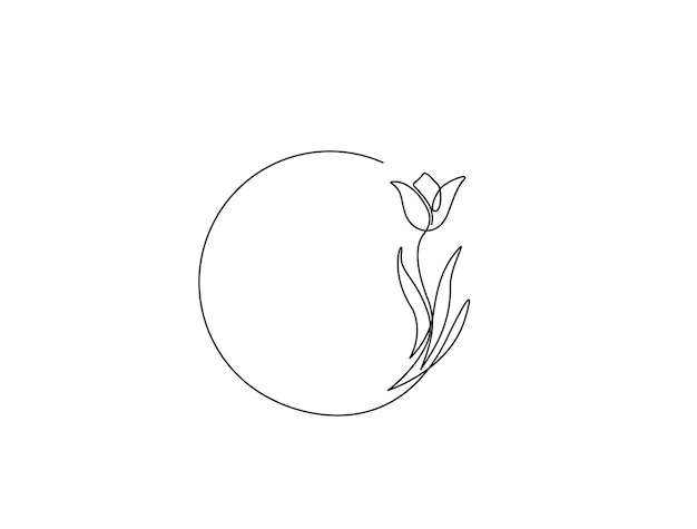 Dibujo continuo de una línea de la flor de tulipán Ilustración vectorial del contorno de la flor del tulipán en círculo