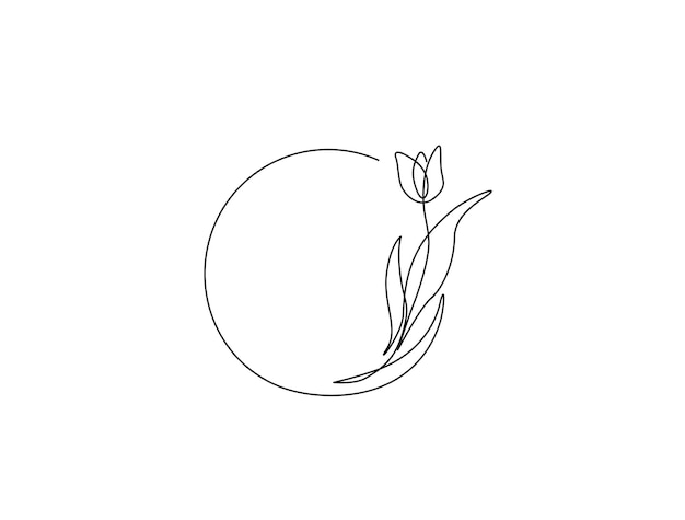 Dibujo continuo de una línea de la flor de tulipán ilustración vectorial del contorno de la flor del tulipán en círculo