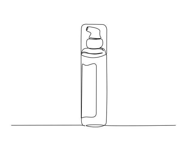 Dibujo continuo en una línea del frasco de cosméticos con dispensador de bomba