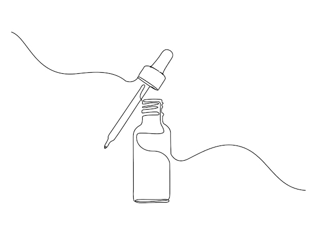 Dibujo continuo de una línea del frasco de suero para el cuidado de la piel