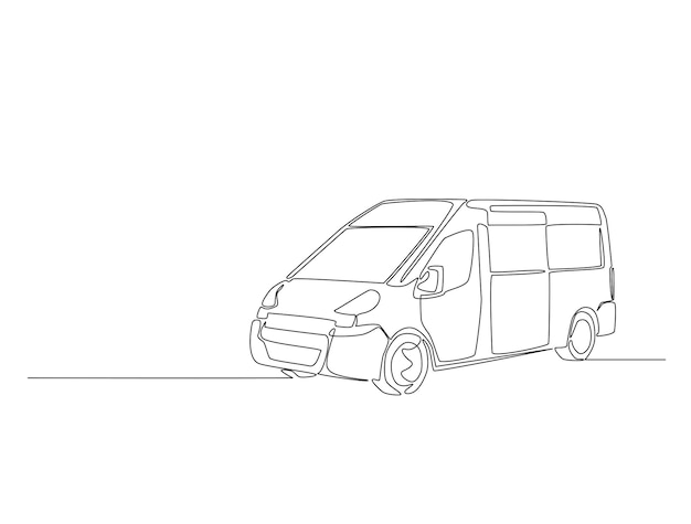 Dibujo continuo de una línea de furgoneta de entrega de carga