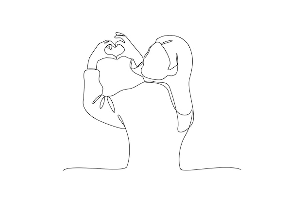 Dibujo continuo de una línea La gente feliz da amor y optimismo Concepto de amor Ilustración vectorial
