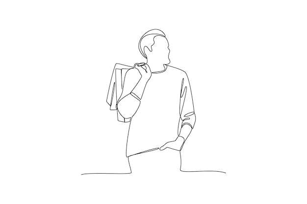 Dibujo continuo de una línea Gente feliz haciendo compras Concepto de compras Ilustración vectorial de Doodle