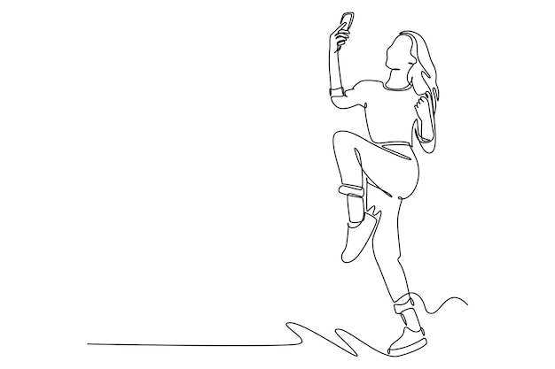 Dibujo continuo de una línea Gente sosteniendo usando teléfonos móviles concepto Ilustración vectorial de Doodle