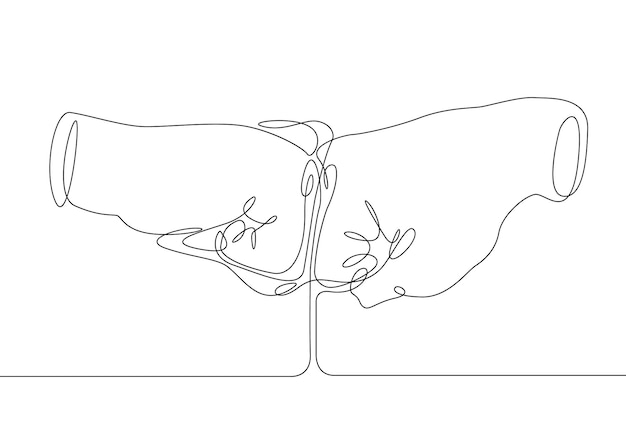 Dibujo continuo de una línea gestos de los dedos de la palma de la mano Concepto de negocio de manos de lucha