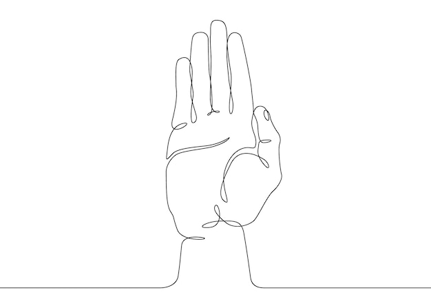 Dibujo continuo de una línea, gestos con los dedos de la palma de la mano, gesto de apertura de la palma