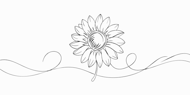 Dibujo continuo de una línea de un girasol