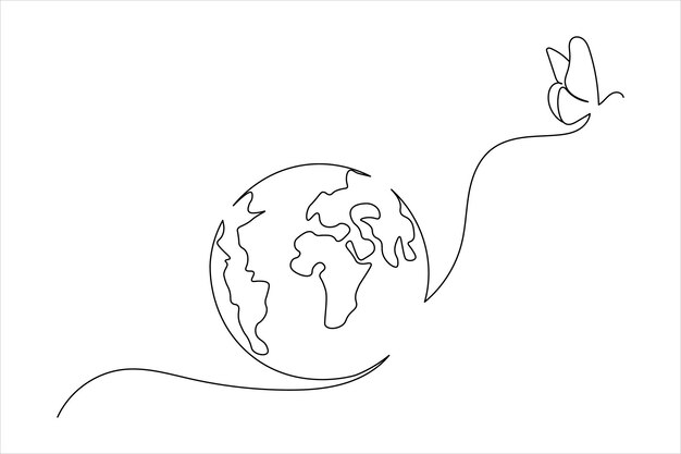 Dibujo continuo de una línea del globo terrestre