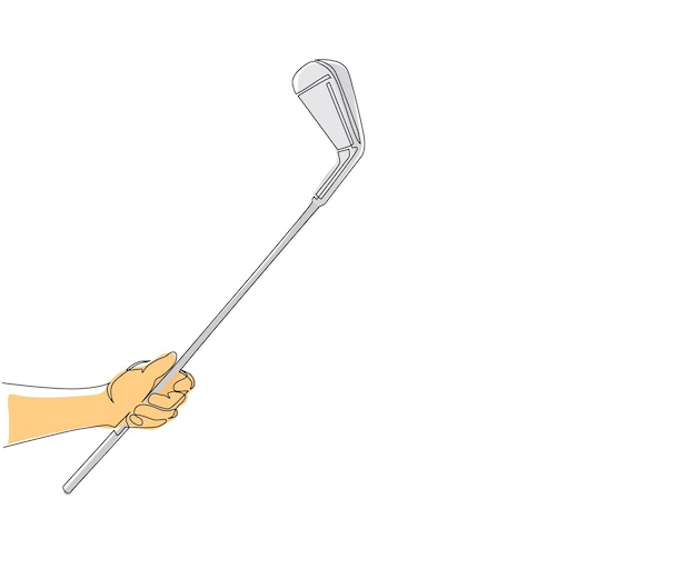 dibujo continuo de una línea golfista mano sosteniendo palo de golf golfista sosteniendo gráfico vectorial de cuña