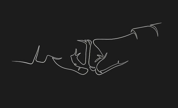 Dibujo continuo de una línea de golpe de puño en fondo negro