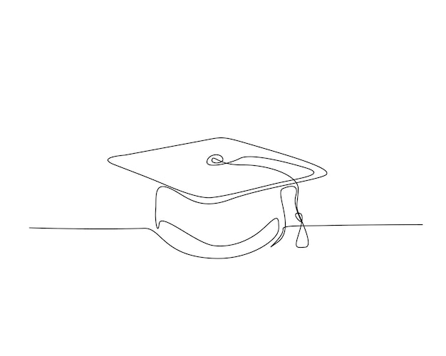 Dibujo continuo de una línea de la gorra de graduación universitaria