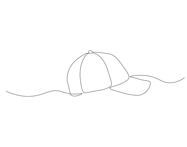 Dibujo continuo de una línea de gorra Ilustración de un dibujo continuo de un gorro de aventura de senderismo Concepto de accesorios para la cabeza Arte de línea continua Esbozo editable