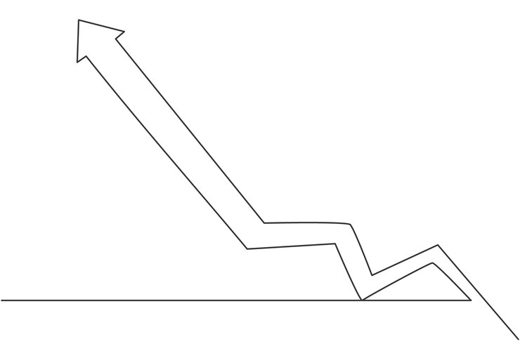 Vector dibujo continuo de una línea, gráfico creciente, símbolo de flecha hacia arriba, informe de crecimiento de ventas comerciales de éxito