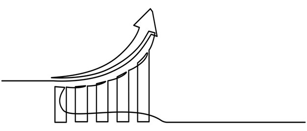 Dibujo continuo de una línea del gráfico Icono plano de flecha creciente hacia arriba Vector de ilustración de barra
