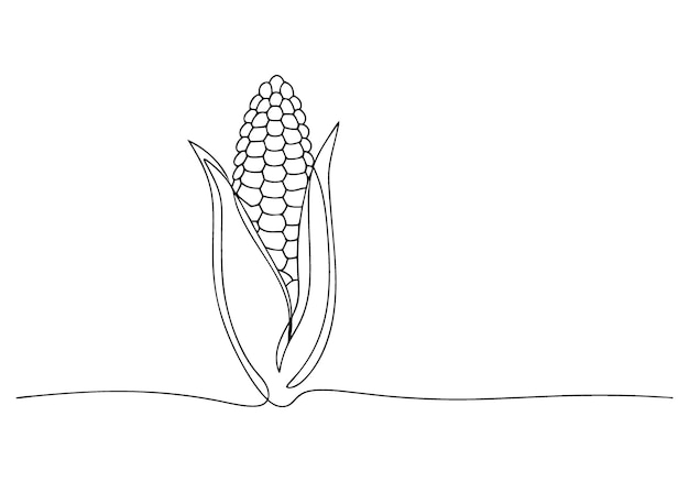Dibujo continuo de una línea de un grano de maíz Arte agrícola minimalista