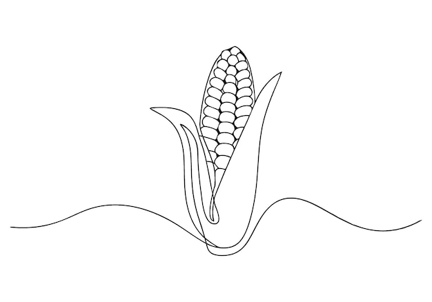 Dibujo continuo de una línea de un grano de maíz Arte agrícola minimalista