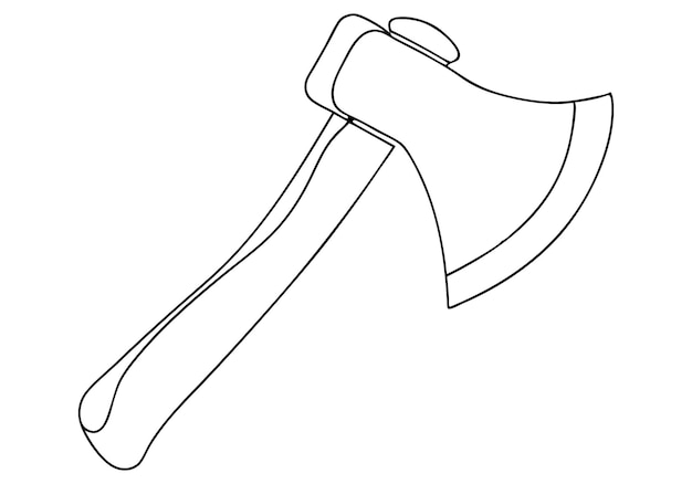 Dibujo continuo de una línea de un hacha de madera Diseño de herramientas minimalistas