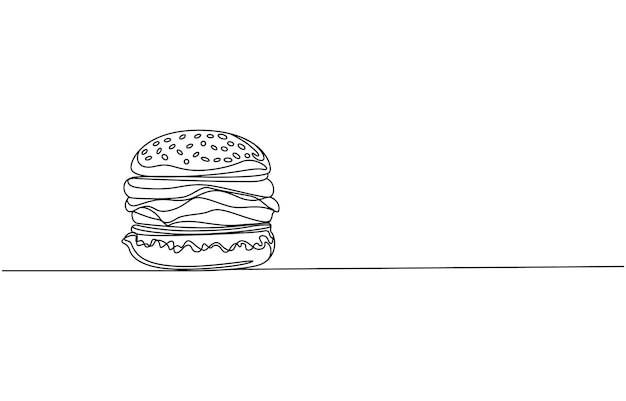 Dibujo continuo de una línea de hamburguesa Dibujo de una línea única de hamburger Silueta de comida rápida