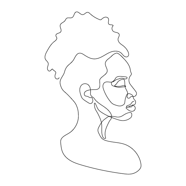 Dibujo continuo de una línea de hermoso retrato de mujer joven sobre fondo blanco