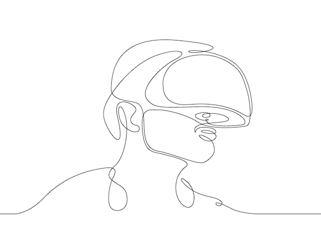 Dibujo continuo de una línea Hombre con dispositivo de gafas realidad virtual